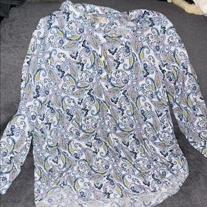 LOFT Blue and Yellow Paisley Blouse
